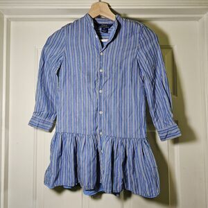 Polo Ralph Lauren Girls Drop Waist Shirt Dress Blue White Lyocell 6X
